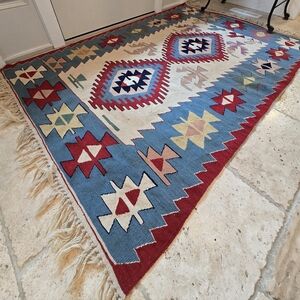 Turkish Anatolian Handwoven Kilim Rug 4x6 Flatweave Wool Carpet Global Geometric
